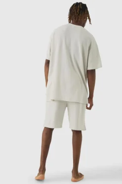 Sale boohooMAN Tall Oversized Waffle Lounge Short Set In grey