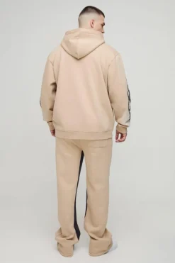 Cheap boohooMAN Tall Oversized Zip Thru Graphic Spray Wash Hooded Relaxed Flare Tracksuit stone