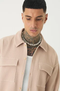 Clearance boohooMAN Tall Pleated Cargo Overshirt taupe