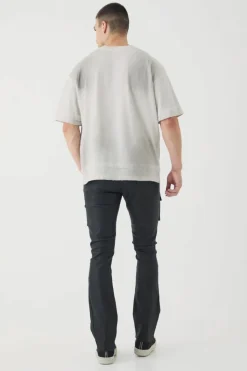 Best Sale boohooMAN Tall PU Coated Stacked Flared Gusset Cargo Jeans black