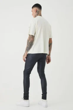 New boohooMAN Tall PU Coated Super Skinny Jeans black