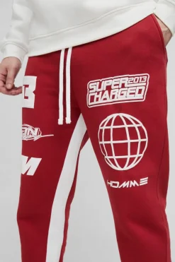 Hot boohooMAN Tall Puff Print Slim Flare Stacked Gusset Jogger red