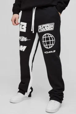 Outlet boohooMAN Tall Puff Print Slim Flare Stacked Gusset Jogger black