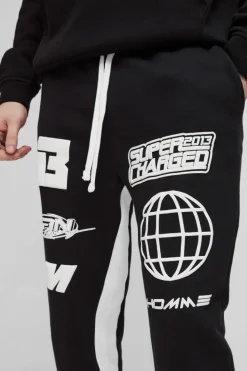 Outlet boohooMAN Tall Puff Print Slim Flare Stacked Gusset Jogger black