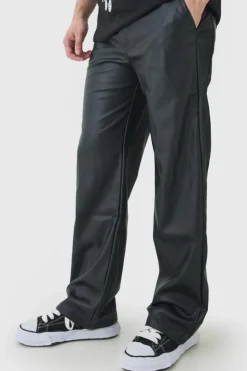 Flash Sale boohooMAN Tall PU Relaxed Fit Trousers black