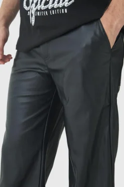 Flash Sale boohooMAN Tall PU Relaxed Fit Trousers black