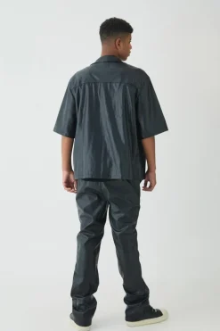 Cheap boohooMAN Tall PU Short Sleeve Overshirt black