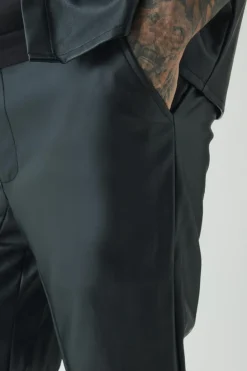 Clearance boohooMAN Tall PU Slim Fit Flared Trousers black