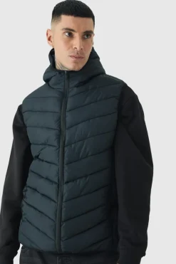 Cheap boohooMAN Tall Quilted Zip Through Hooded Gilet In black