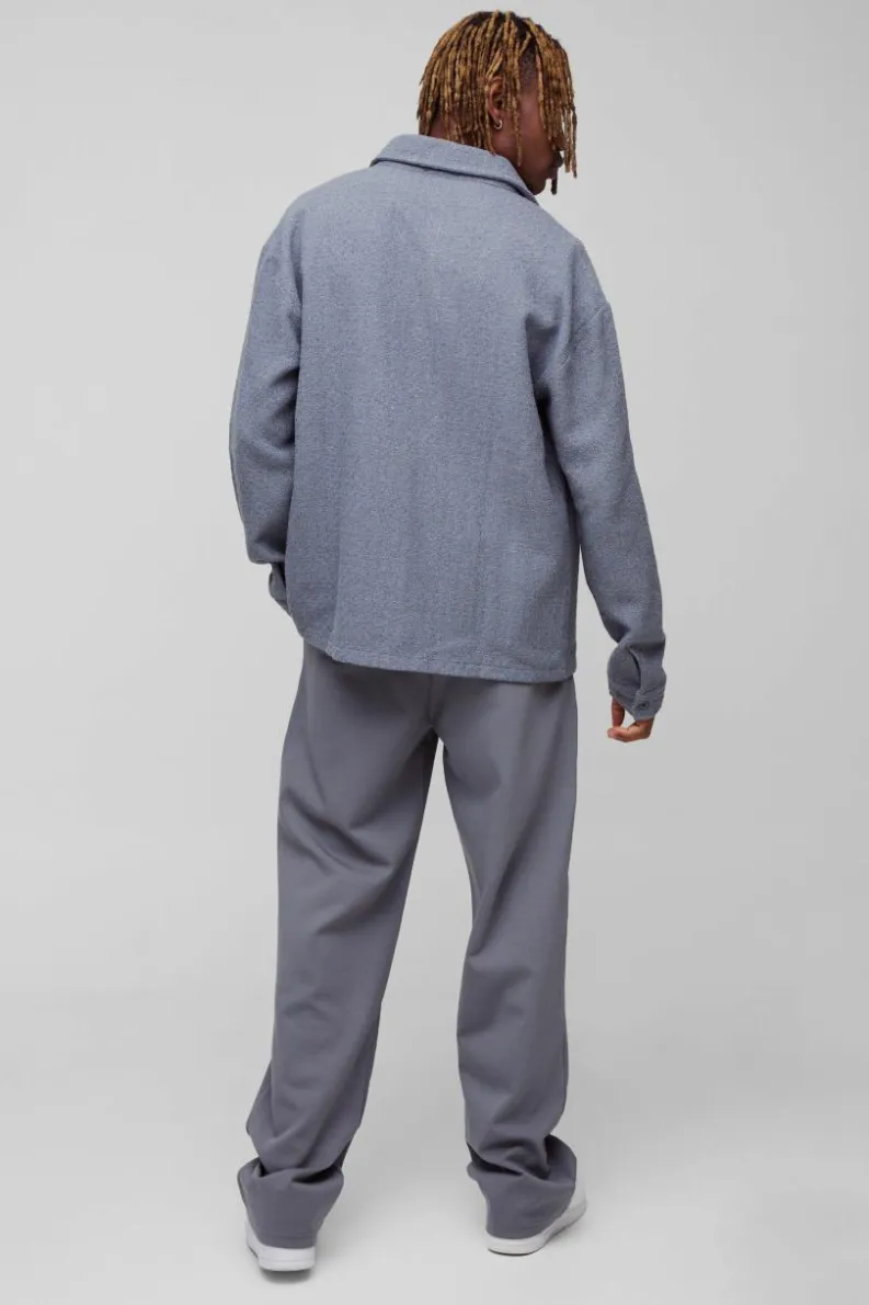 Store boohooMAN Tall Regular Fit Boucle Overshirt charcoal