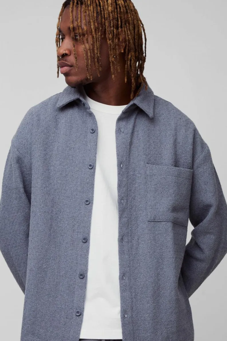 Store boohooMAN Tall Regular Fit Boucle Overshirt charcoal