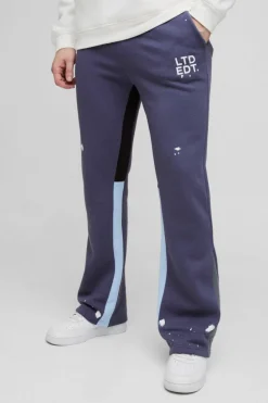 Fashion boohooMAN Tall Regular Fit Ltd Edt Paint Splatter Gusset Jogger purple