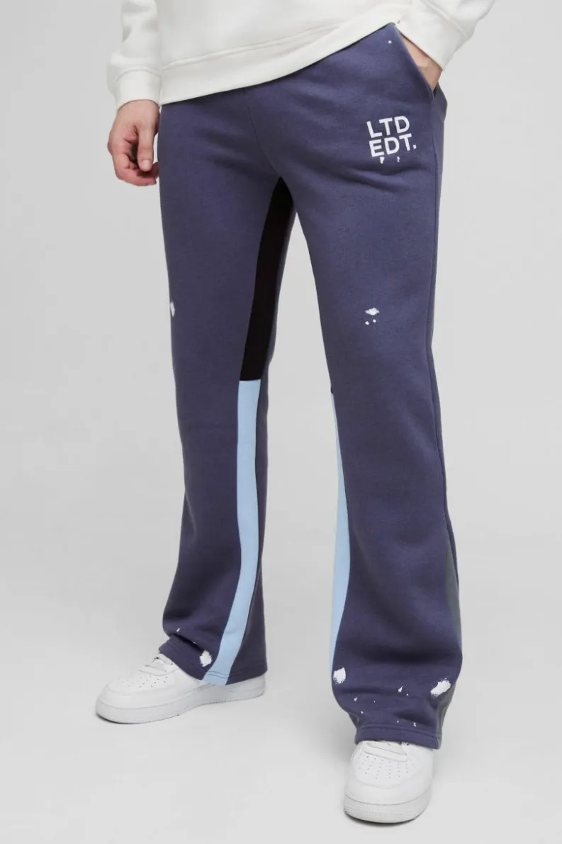 Fashion boohooMAN Tall Regular Fit Ltd Edt Paint Splatter Gusset Jogger purple