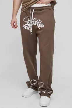 Flash Sale boohooMAN Tall Relaxed Double Waistband Heart Print Jogger brown