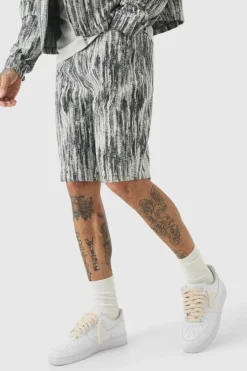 Sale boohooMAN Tall Relaxed Fit Fabric Interest Denim Shorts dark grey