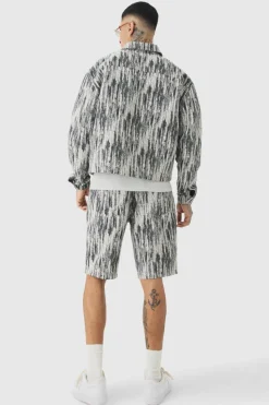 Sale boohooMAN Tall Relaxed Fit Fabric Interest Denim Shorts dark grey