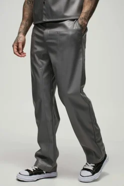 Best boohooMAN Tall Relaxed Fit Fixed Waistband PU Worker Panel Trousers grey