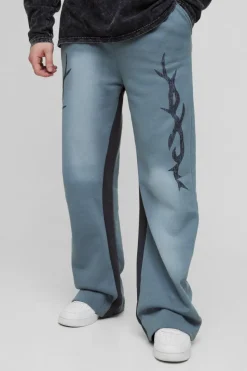 Online boohooMAN Tall Relaxed Fit Flare Spray Wash Graphic Jogger slate
