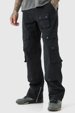 Outlet boohooMAN Tall Relaxed Fit Twill Cargo Trousers black