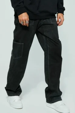 Clearance boohooMAN Tall Relaxed Fit Washed Carpenter Cargo Trouser black