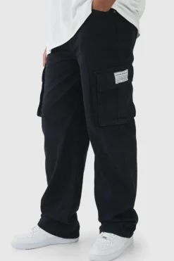 Cheap boohooMAN Tall Relaxed Fit Woven Tab Cargo Jeans true black