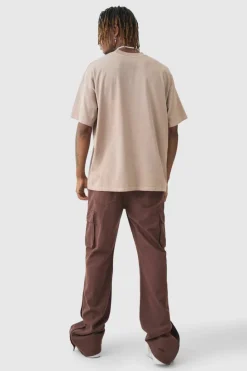Best boohooMAN Tall Relaxed Flare Overdye Popper Hem Cargo Trouser In chocolate