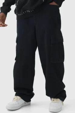 Cheap boohooMAN Tall Relaxed Rigid Cargo Jeans true black