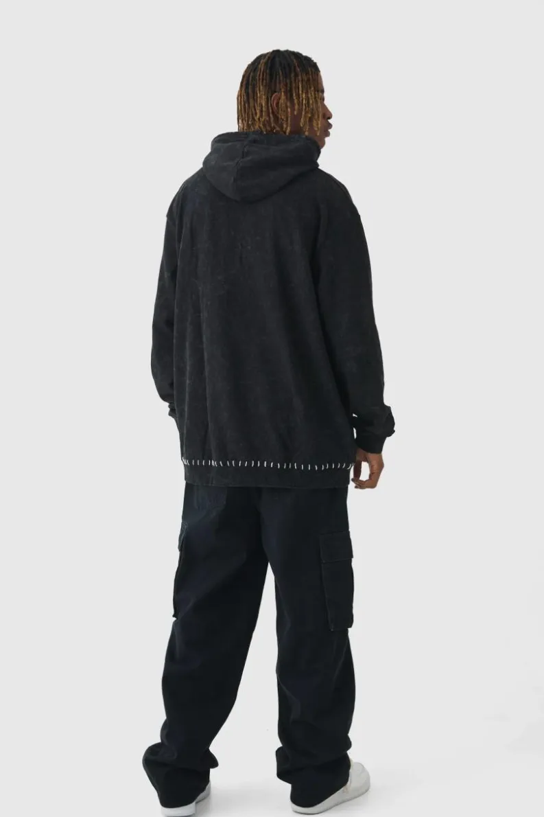 Cheap boohooMAN Tall Relaxed Rigid Cargo Jeans true black