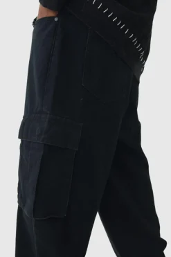 Cheap boohooMAN Tall Relaxed Rigid Cargo Jeans true black