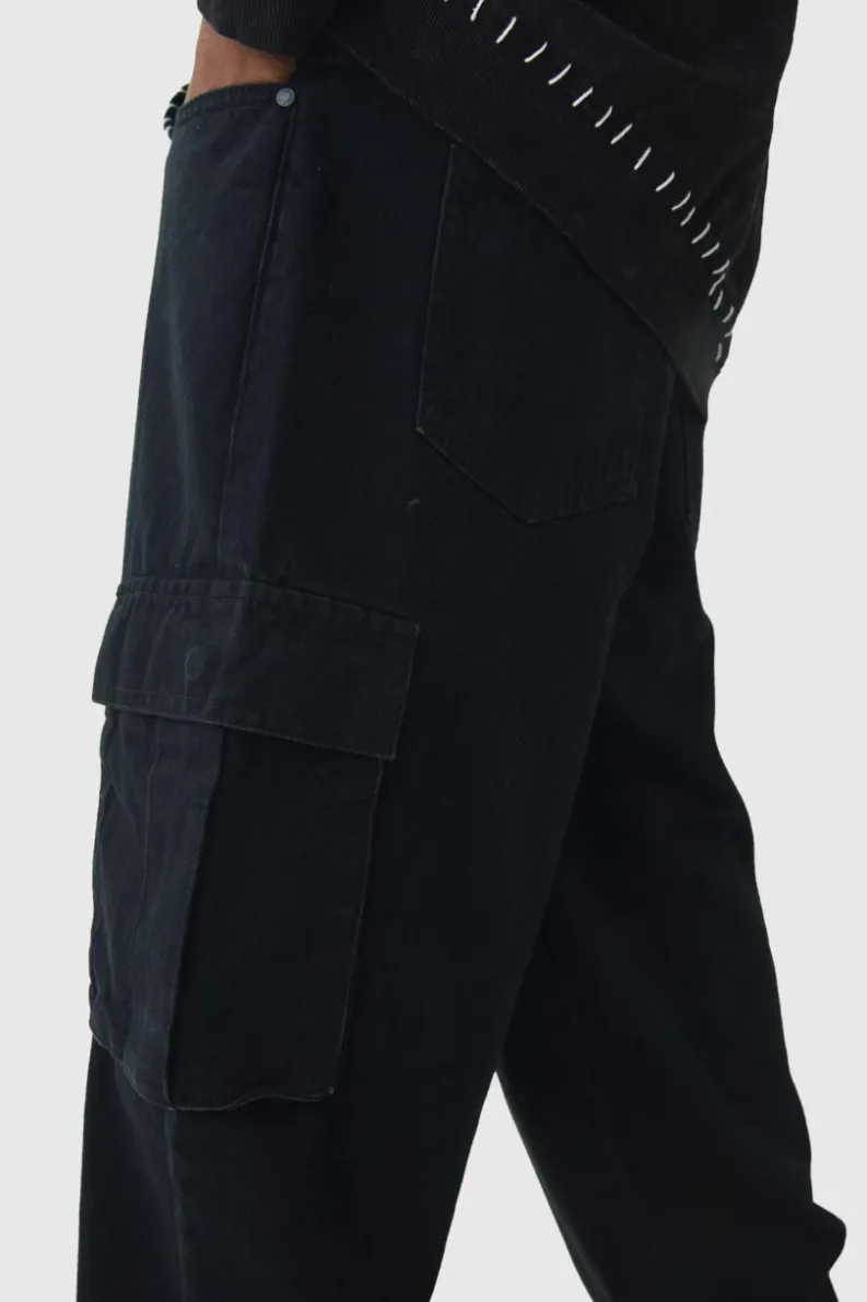 Cheap boohooMAN Tall Relaxed Rigid Cargo Jeans true black
