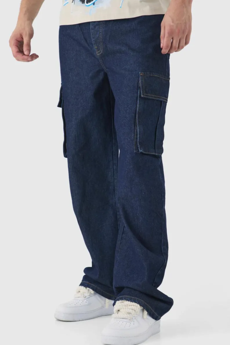 Flash Sale boohooMAN Tall Relaxed Rigid Cargo Jeans indigo