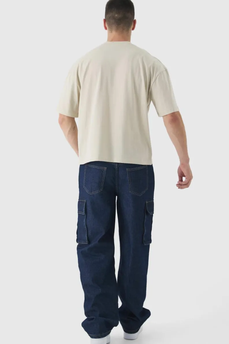 Flash Sale boohooMAN Tall Relaxed Rigid Cargo Jeans indigo