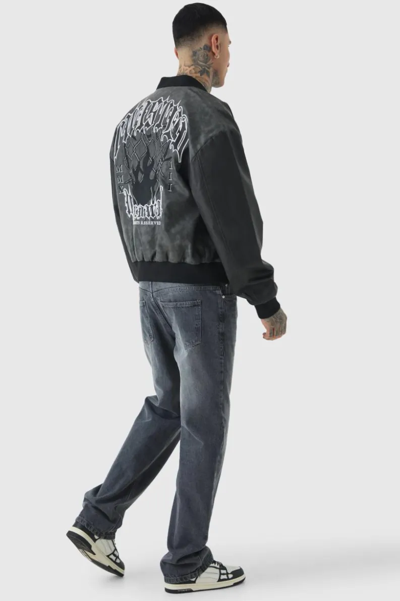 Shop boohooMAN Tall Relaxed Rigid Jeans mid grey