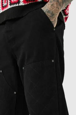 Cheap boohooMAN Tall Relaxed Rigid Top Stitch Detail Carpenter Jeans true black