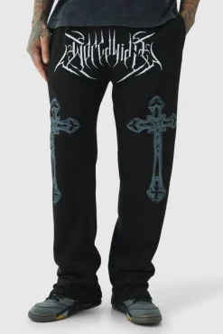 Online boohooMAN Tall Relaxed Worldwide Cross Jogger black