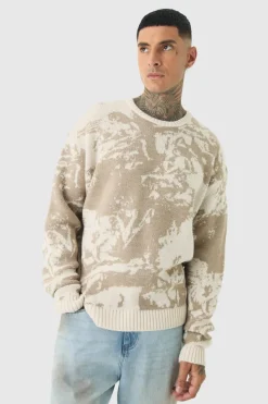Clearance boohooMAN Tall Renaissance Oversized Knitted Sweat stone