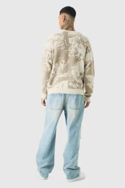 Clearance boohooMAN Tall Renaissance Oversized Knitted Sweat stone