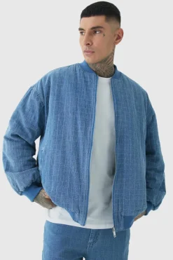 Fashion boohooMAN Tall Ripstop Oversized Padded Bomber Jacket mid wash
