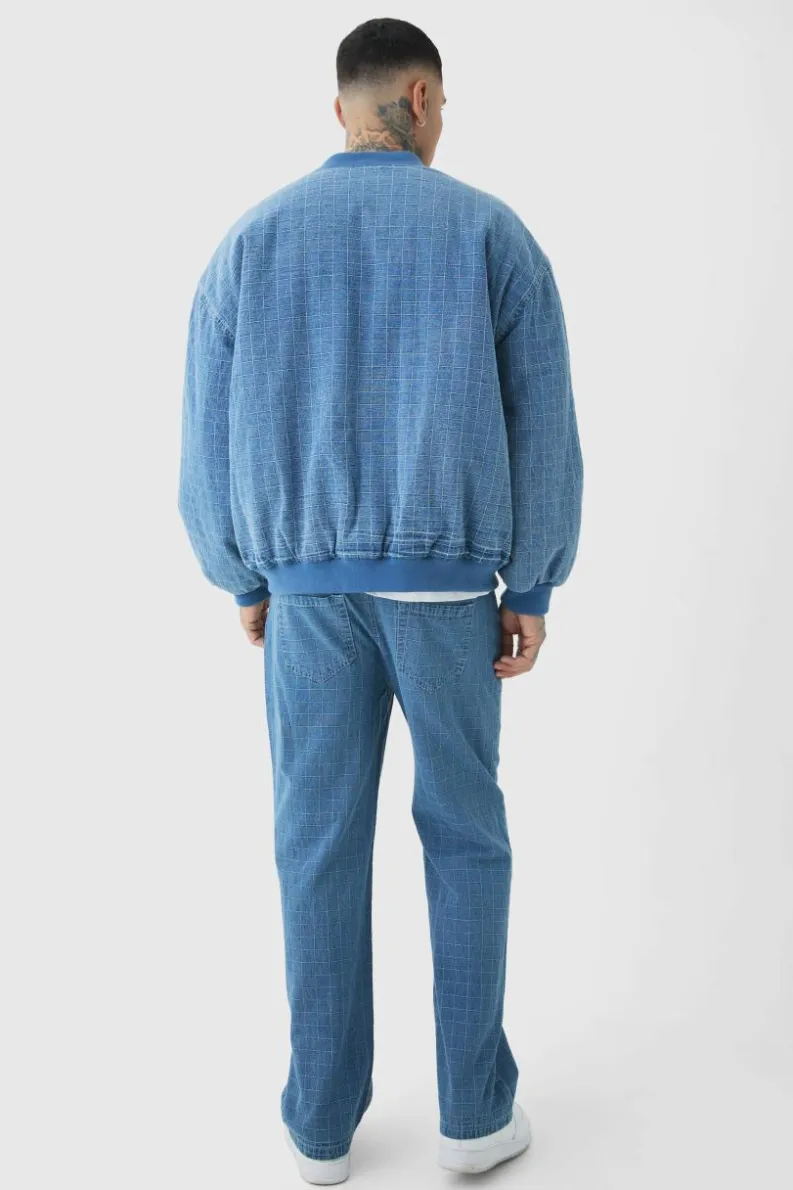 Fashion boohooMAN Tall Ripstop Oversized Padded Bomber Jacket mid wash
