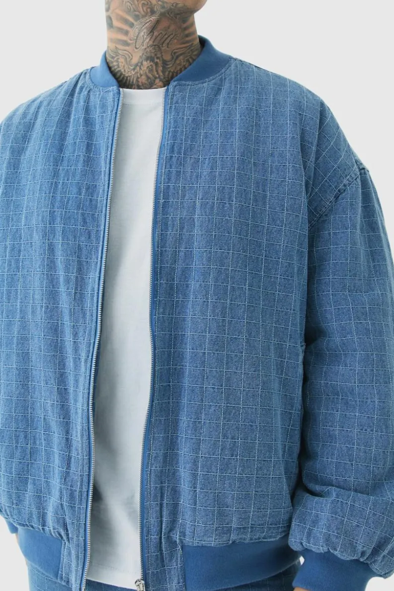 Fashion boohooMAN Tall Ripstop Oversized Padded Bomber Jacket mid wash