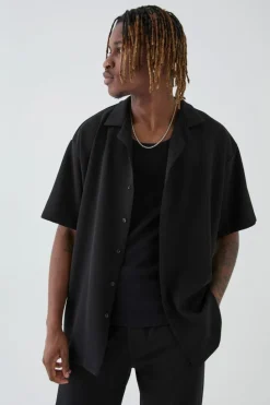Discount boohooMAN Tall Scuba Twill Oversized Shirt & Trouser Set black