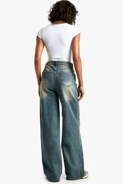 Outlet boohoo Tall Seam Detail Straight Leg Jeans vintage wash
