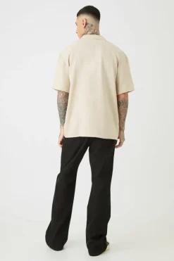 Clearance boohooMAN Tall Short Sleeve Drop Revere Linen Shirt In natural