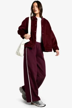 Best boohoo Tall Side Stripe Wide Leg Joggers burgundy