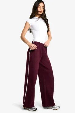 Best boohoo Tall Side Stripe Wide Leg Joggers burgundy