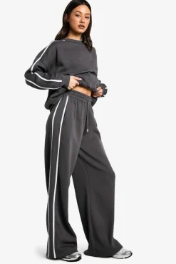 Best boohoo Tall Side Stripe Wide Leg Joggers charcoal