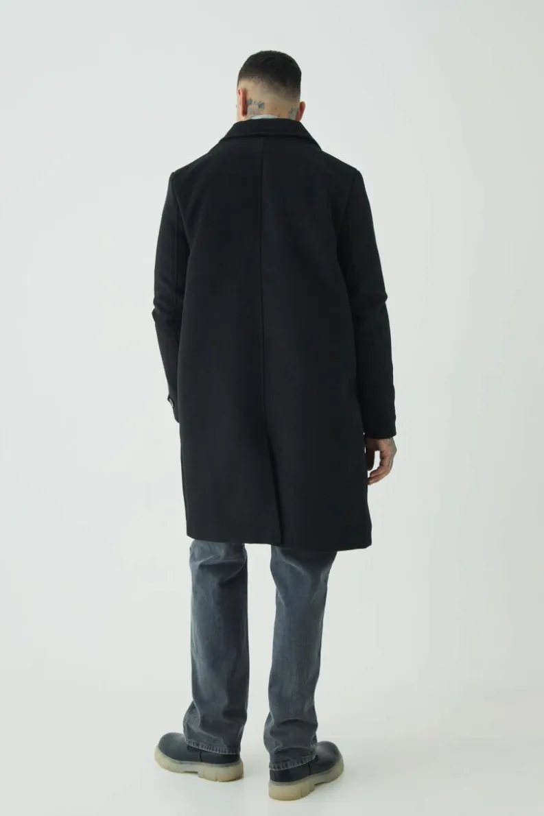 Fashion boohooMAN Tall Single Breasted Collared Overcoat In black