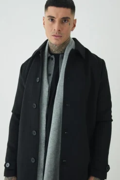Fashion boohooMAN Tall Single Breasted Collared Overcoat In black