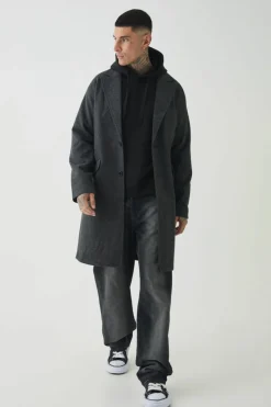 New boohooMAN Tall Single Breasted Overcoat In grey