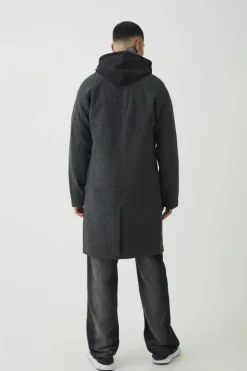 New boohooMAN Tall Single Breasted Overcoat In grey